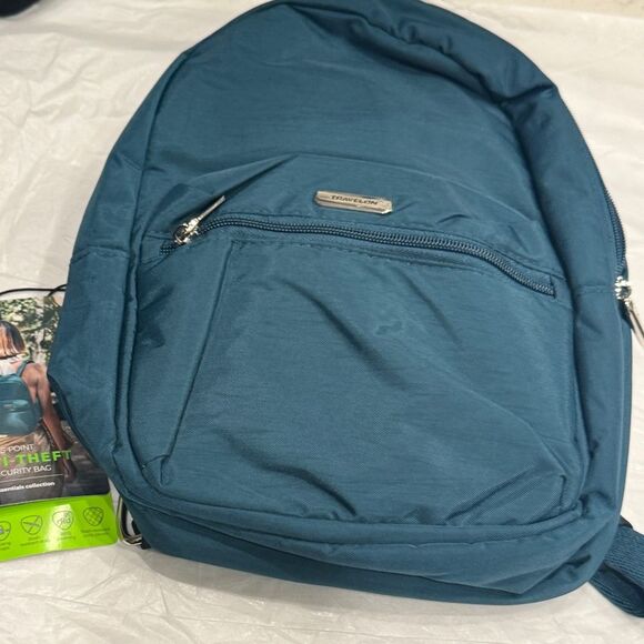 Travelon Anti-Theft Essentials Backpack Teal Peacock RFID Pockets LED Travel bag - Picture 9 of 16
